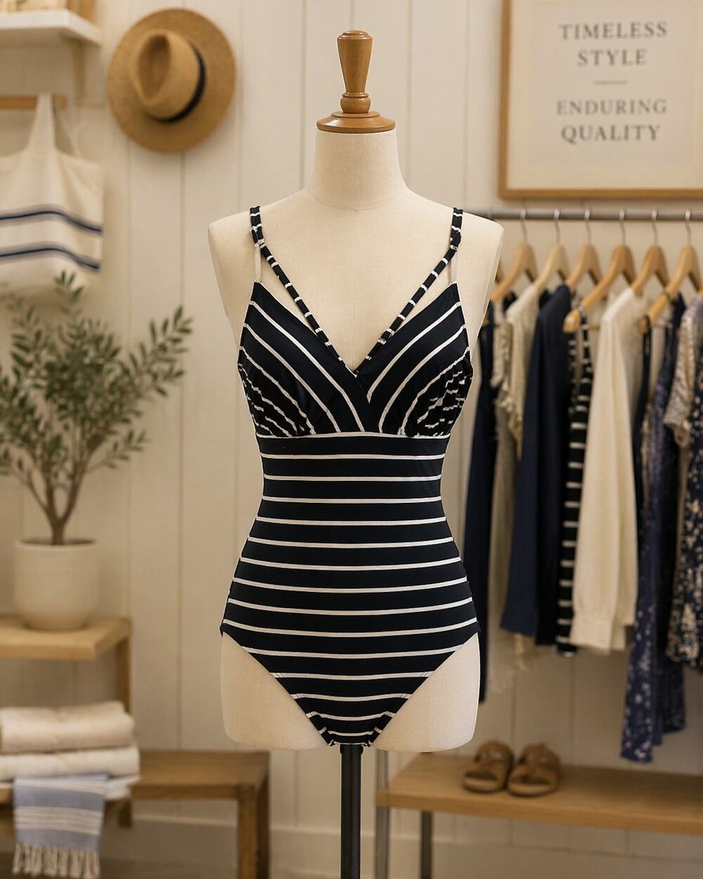 Catalina Vintage Women's Curvy Striped Adjustable Retro Pin Up One-Piece